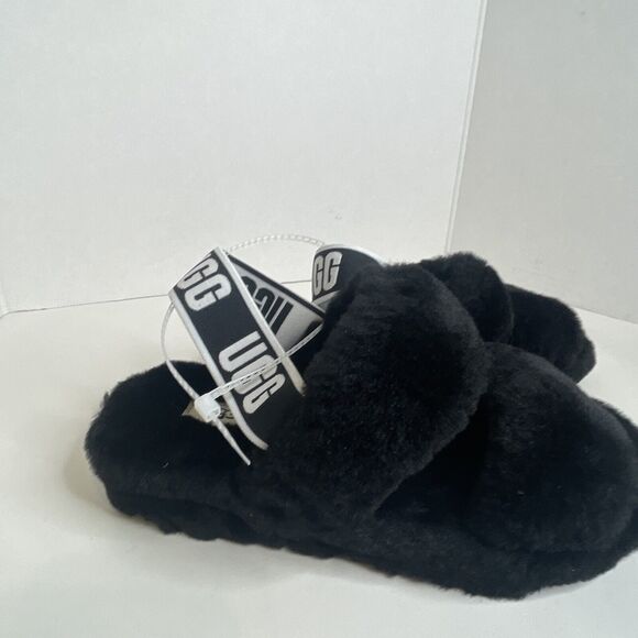 NEW Authentic UGG Brand Women's Oh Yeah Slide Fluffy Soft Slippers Shoes Black 7 - Picture 3 of 8